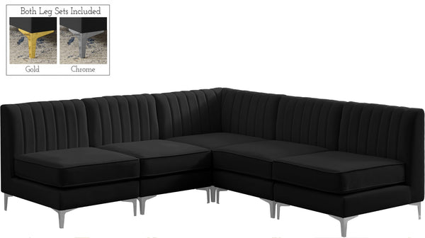 Alina Velvet / Engineered Wood / Metal / Foam Contemporary Black Velvet Modular Sectional - 85.5" W x 85.5" D x 31" H