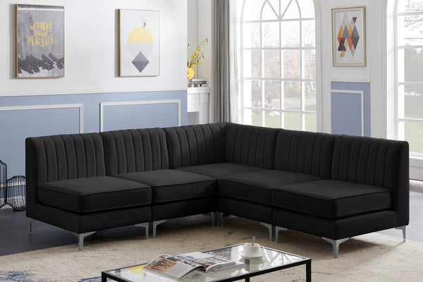 Alina Velvet / Engineered Wood / Metal / Foam Contemporary Black Velvet Modular Sectional - 85.5" W x 85.5" D x 31" H