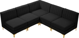 Alina Velvet / Engineered Wood / Metal / Foam Contemporary Black Velvet Modular Sectional - 85.5" W x 85.5" D x 31" H