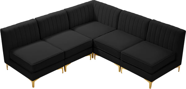 Alina Velvet / Engineered Wood / Metal / Foam Contemporary Black Velvet Modular Sectional - 85.5" W x 85.5" D x 31" H