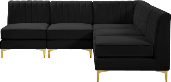Alina Velvet / Engineered Wood / Metal / Foam Contemporary Black Velvet Modular Sectional - 85.5" W x 85.5" D x 31" H
