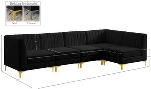 Alina Velvet / Engineered Wood / Metal / Foam Contemporary Black Velvet Modular Sectional - 119" W x 59.5" D x 31" H