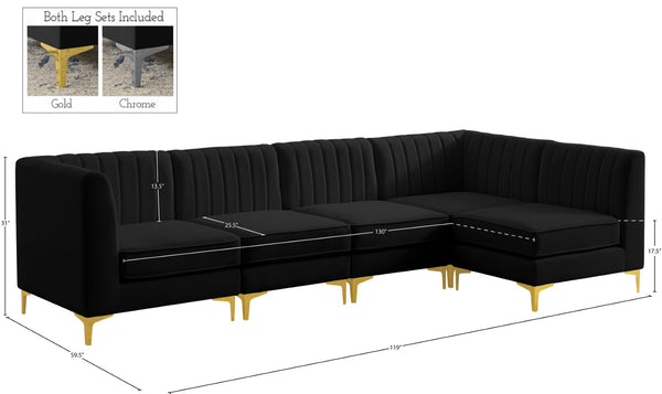 Alina Velvet / Engineered Wood / Metal / Foam Contemporary Black Velvet Modular Sectional - 119" W x 59.5" D x 31" H
