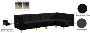 Alina Velvet / Engineered Wood / Metal / Foam Contemporary Black Velvet Modular Sectional - 119" W x 59.5" D x 31" H