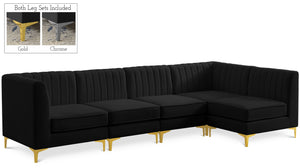 Alina Velvet / Engineered Wood / Metal / Foam Contemporary Black Velvet Modular Sectional - 119" W x 59.5" D x 31" H