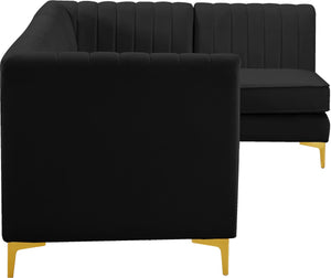 Alina Velvet / Engineered Wood / Metal / Foam Contemporary Black Velvet Modular Sectional - 119" W x 59.5" D x 31" H