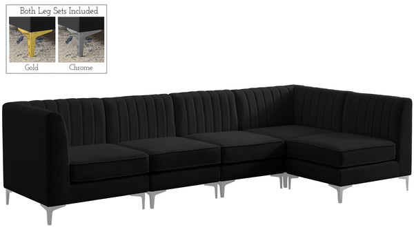 Alina Velvet / Engineered Wood / Metal / Foam Contemporary Black Velvet Modular Sectional - 119" W x 59.5" D x 31" H