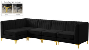 Alina Velvet / Engineered Wood / Metal / Foam Contemporary Black Velvet Modular Sectional - 119" W x 59.5" D x 31" H