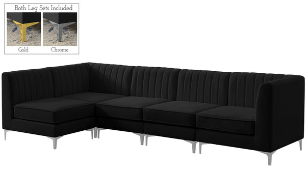 Alina Velvet / Engineered Wood / Metal / Foam Contemporary Black Velvet Modular Sectional - 119" W x 59.5" D x 31" H