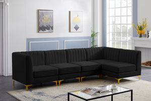 Alina Velvet / Engineered Wood / Metal / Foam Contemporary Black Velvet Modular Sectional - 119" W x 59.5" D x 31" H