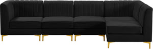 Alina Velvet / Engineered Wood / Metal / Foam Contemporary Black Velvet Modular Sectional - 119" W x 59.5" D x 31" H