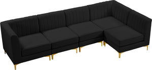 Alina Velvet / Engineered Wood / Metal / Foam Contemporary Black Velvet Modular Sectional - 119" W x 59.5" D x 31" H