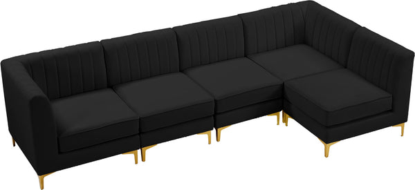 Alina Velvet / Engineered Wood / Metal / Foam Contemporary Black Velvet Modular Sectional - 119" W x 59.5" D x 31" H
