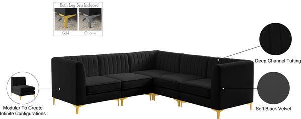 Alina Velvet / Engineered Wood / Metal / Foam Contemporary Black Velvet Modular Sectional - 93" W x 93" D x 31" H