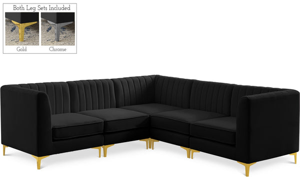 Alina Velvet / Engineered Wood / Metal / Foam Contemporary Black Velvet Modular Sectional - 93" W x 93" D x 31" H