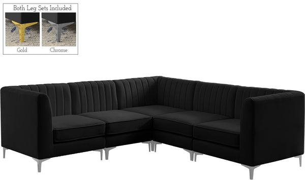 Alina Velvet / Engineered Wood / Metal / Foam Contemporary Black Velvet Modular Sectional - 93" W x 93" D x 31" H