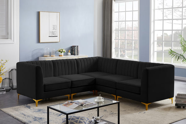 Alina Velvet / Engineered Wood / Metal / Foam Contemporary Black Velvet Modular Sectional - 93" W x 93" D x 31" H