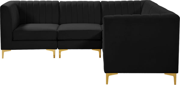 Alina Velvet / Engineered Wood / Metal / Foam Contemporary Black Velvet Modular Sectional - 93" W x 93" D x 31" H