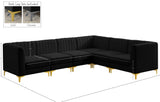 Alina Velvet / Engineered Wood / Metal / Foam Contemporary Black Velvet Modular Sectional - 119" W x 93" D x 31" H