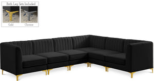 Alina Velvet / Engineered Wood / Metal / Foam Contemporary Black Velvet Modular Sectional - 119" W x 93" D x 31" H