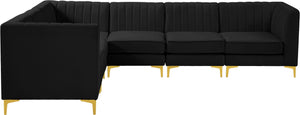 Alina Velvet / Engineered Wood / Metal / Foam Contemporary Black Velvet Modular Sectional - 119" W x 93" D x 31" H