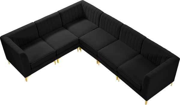 Alina Velvet / Engineered Wood / Metal / Foam Contemporary Black Velvet Modular Sectional - 119" W x 93" D x 31" H