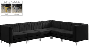 Alina Velvet / Engineered Wood / Metal / Foam Contemporary Black Velvet Modular Sectional - 119" W x 93" D x 31" H