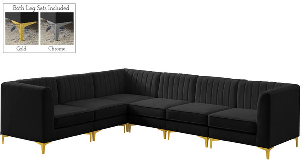 Alina Velvet / Engineered Wood / Metal / Foam Contemporary Black Velvet Modular Sectional - 119" W x 93" D x 31" H