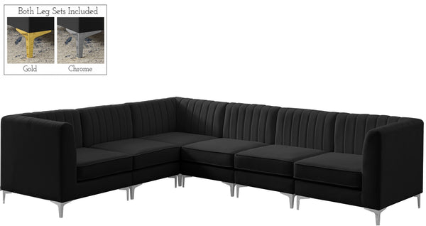 Alina Velvet / Engineered Wood / Metal / Foam Contemporary Black Velvet Modular Sectional - 119" W x 93" D x 31" H