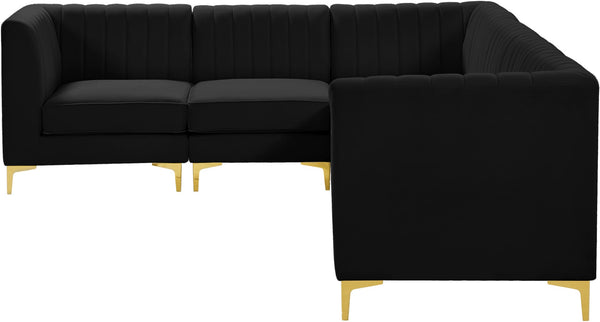Alina Velvet / Engineered Wood / Metal / Foam Contemporary Black Velvet Modular Sectional - 119" W x 93" D x 31" H