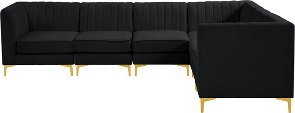 Alina Velvet / Engineered Wood / Metal / Foam Contemporary Black Velvet Modular Sectional - 119" W x 93" D x 31" H