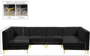 Alina Velvet / Engineered Wood / Metal / Foam Contemporary Black Velvet Modular Sectional - 119" W x 59.5" D x 31" H