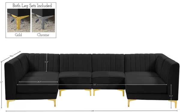 Alina Velvet / Engineered Wood / Metal / Foam Contemporary Black Velvet Modular Sectional - 119" W x 59.5" D x 31" H