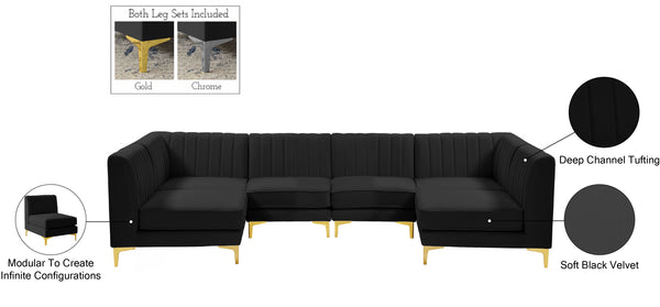 Alina Velvet / Engineered Wood / Metal / Foam Contemporary Black Velvet Modular Sectional - 119" W x 59.5" D x 31" H