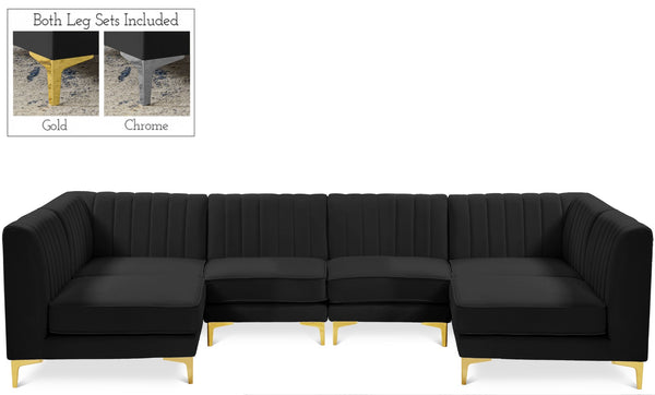 Alina Velvet / Engineered Wood / Metal / Foam Contemporary Black Velvet Modular Sectional - 119" W x 59.5" D x 31" H