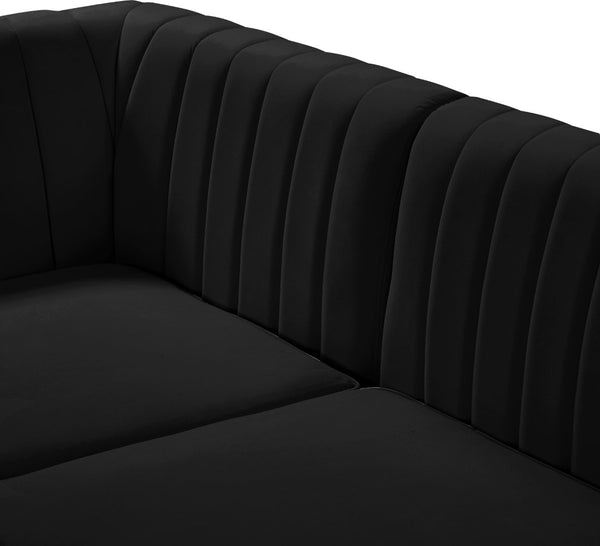 Alina Velvet / Engineered Wood / Metal / Foam Contemporary Black Velvet Modular Sectional - 119" W x 59.5" D x 31" H