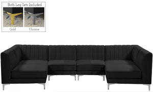 Alina Velvet / Engineered Wood / Metal / Foam Contemporary Black Velvet Modular Sectional - 119" W x 59.5" D x 31" H