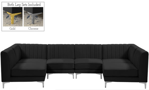 Alina Velvet / Engineered Wood / Metal / Foam Contemporary Black Velvet Modular Sectional - 119" W x 59.5" D x 31" H