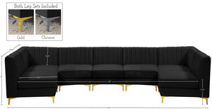 Alina Velvet / Engineered Wood / Metal / Foam Contemporary Black Velvet Modular Sectional - 145" W x 59.5" D x 31" H