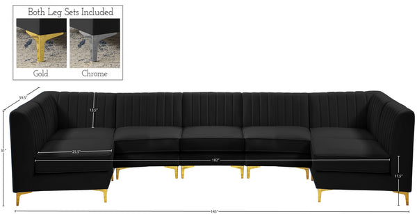 Alina Velvet / Engineered Wood / Metal / Foam Contemporary Black Velvet Modular Sectional - 145" W x 59.5" D x 31" H