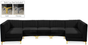 Alina Velvet / Engineered Wood / Metal / Foam Contemporary Black Velvet Modular Sectional - 145" W x 59.5" D x 31" H