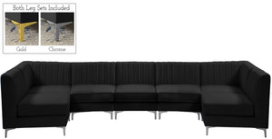 Alina Velvet / Engineered Wood / Metal / Foam Contemporary Black Velvet Modular Sectional - 145" W x 59.5" D x 31" H