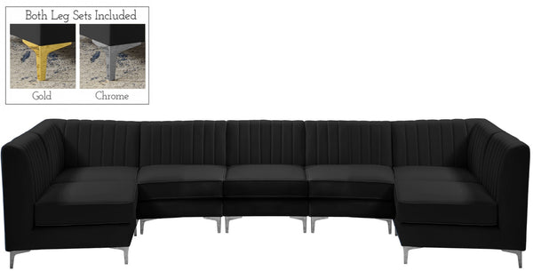 Alina Velvet / Engineered Wood / Metal / Foam Contemporary Black Velvet Modular Sectional - 145" W x 59.5" D x 31" H