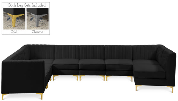 Alina Velvet / Engineered Wood / Metal / Foam Contemporary Black Velvet Modular Sectional - 119" W x 119" D x 31" H