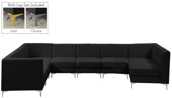 Alina Velvet / Engineered Wood / Metal / Foam Contemporary Black Velvet Modular Sectional - 119" W x 119" D x 31" H