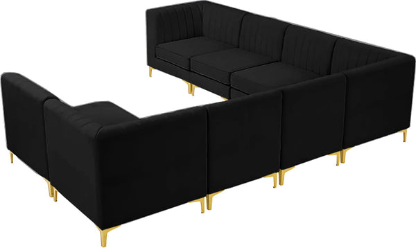Alina Velvet / Engineered Wood / Metal / Foam Contemporary Black Velvet Modular Sectional - 119" W x 119" D x 31" H