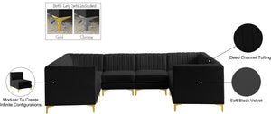 Alina Velvet / Engineered Wood / Metal / Foam Contemporary Black Velvet Modular Sectional - 119" W x 93" D x 31" H
