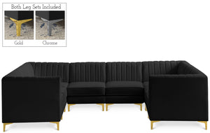 Alina Velvet / Engineered Wood / Metal / Foam Contemporary Black Velvet Modular Sectional - 119" W x 93" D x 31" H