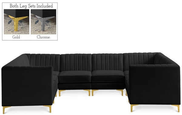 Alina Velvet / Engineered Wood / Metal / Foam Contemporary Black Velvet Modular Sectional - 119" W x 93" D x 31" H