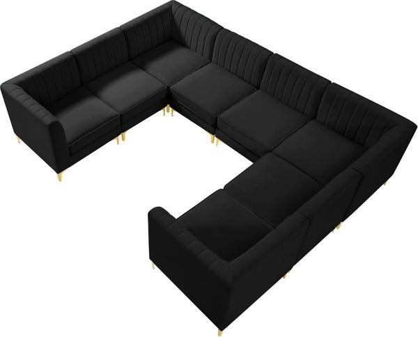 Alina Velvet / Engineered Wood / Metal / Foam Contemporary Black Velvet Modular Sectional - 119" W x 93" D x 31" H